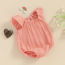 Cotton Linen Baby Girls Romper Summer Casual Newborn Clothes Sleeveless Off-shoulder Solid Infant Bodysuit for Kids Clothing