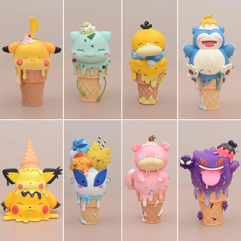 

14Cm Anime Kawaii Pokemon Sweet Cone Series Doll Pikachu Psyduck Figurine Handmade Ornament Desktop Decoration Christmas Gift