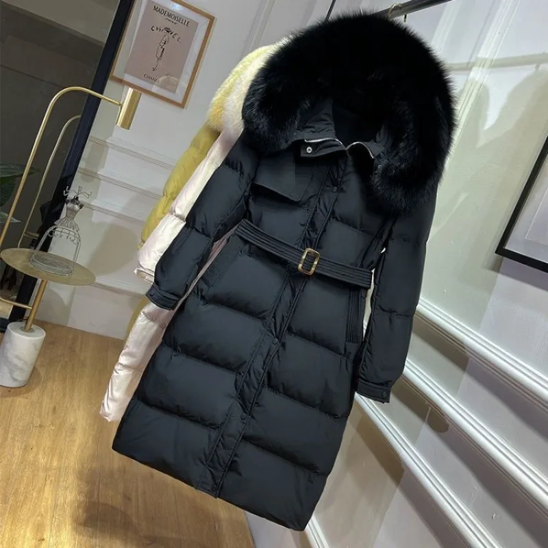 2023 New Women Down Jacket Winter Coat Female Warm Parkas Mid Length Version Loose Outwear Artificial Fur Collar Hooded Overcoat