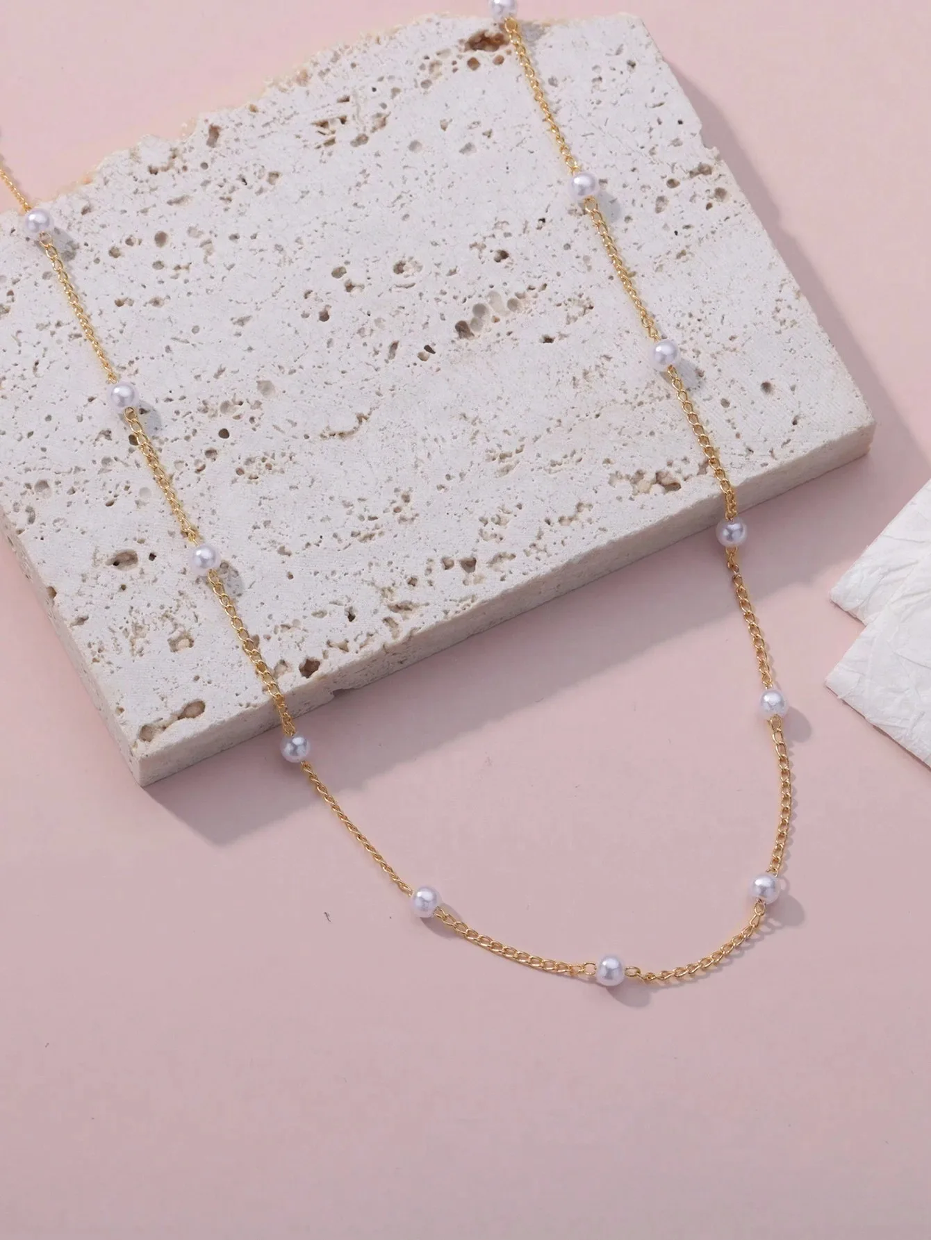 Dainty Stainless Steel Pearl Necklace For Women