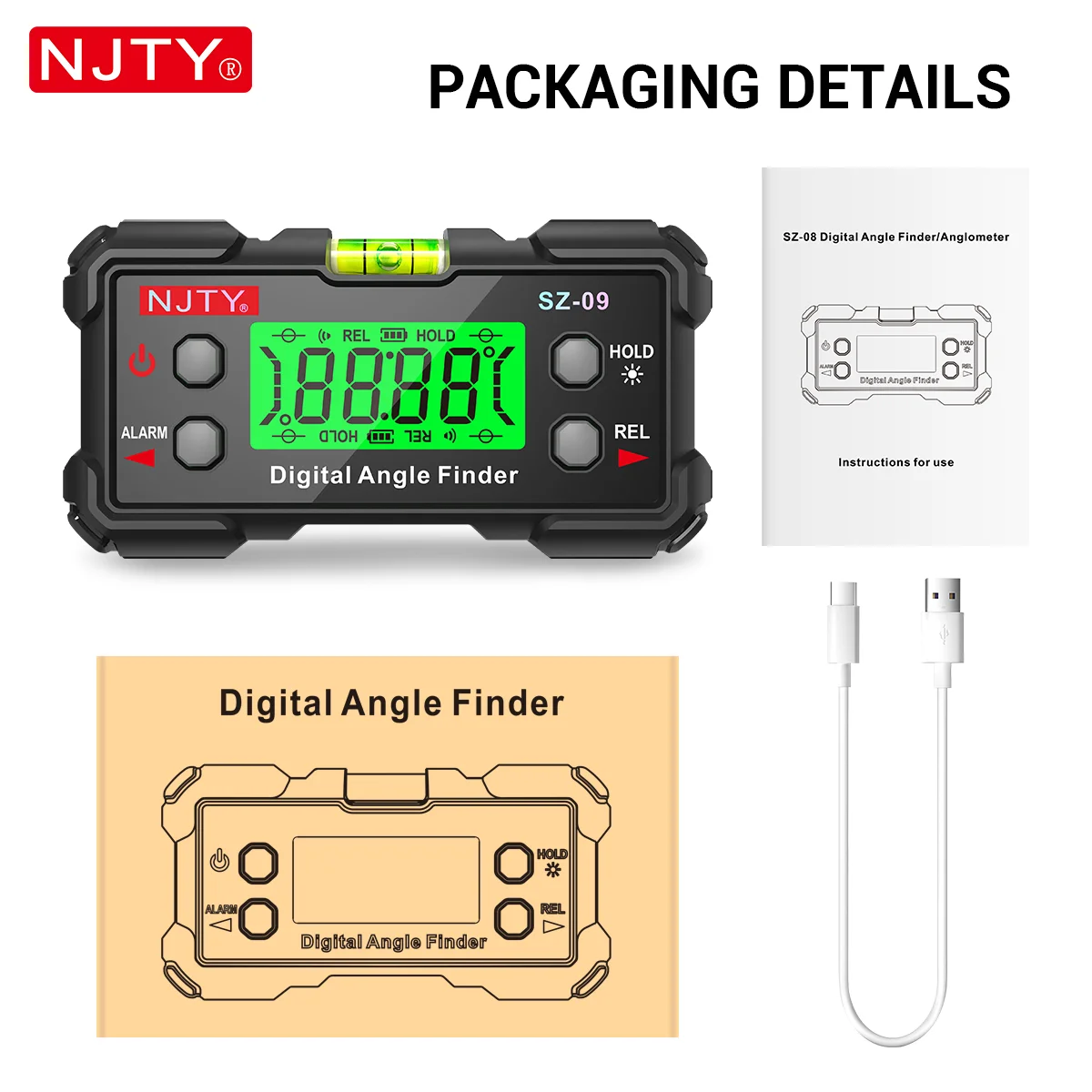 Digital Laser Angle Gauge High Precision Inclinometer & Level Box with Dual-Side Laser Lines Magnetic USB Rechargeable DIY Tools