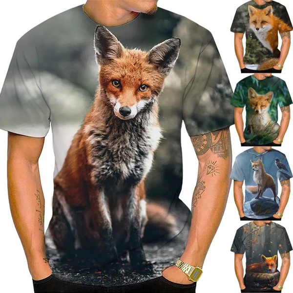 

Новая летняя модная мужская футболка с 3d принтом животного лисы, индивидуальная крутая футболка с коротким рукавом, мужская одежда