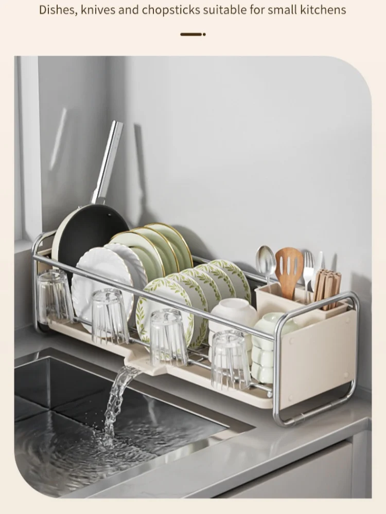 Multifunctional Kitchen Sink Next to The Bowl Drain Tray Rack Sink Storage Dishes Narrow Drying Dishes and Chopsticks Holder 6