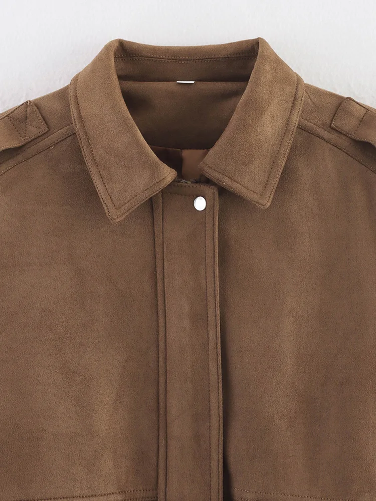 Description Picture 5 of itemWomen Spring Bomber Jacket Coats 2025 Casual Solid Loose Pockets Long Sleeve Female Elegant Street Jackets Outerwear