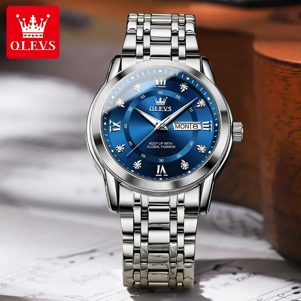 OLEVS 5513 ساعات كوارتز رجالية حزام من الفولاذ الم...