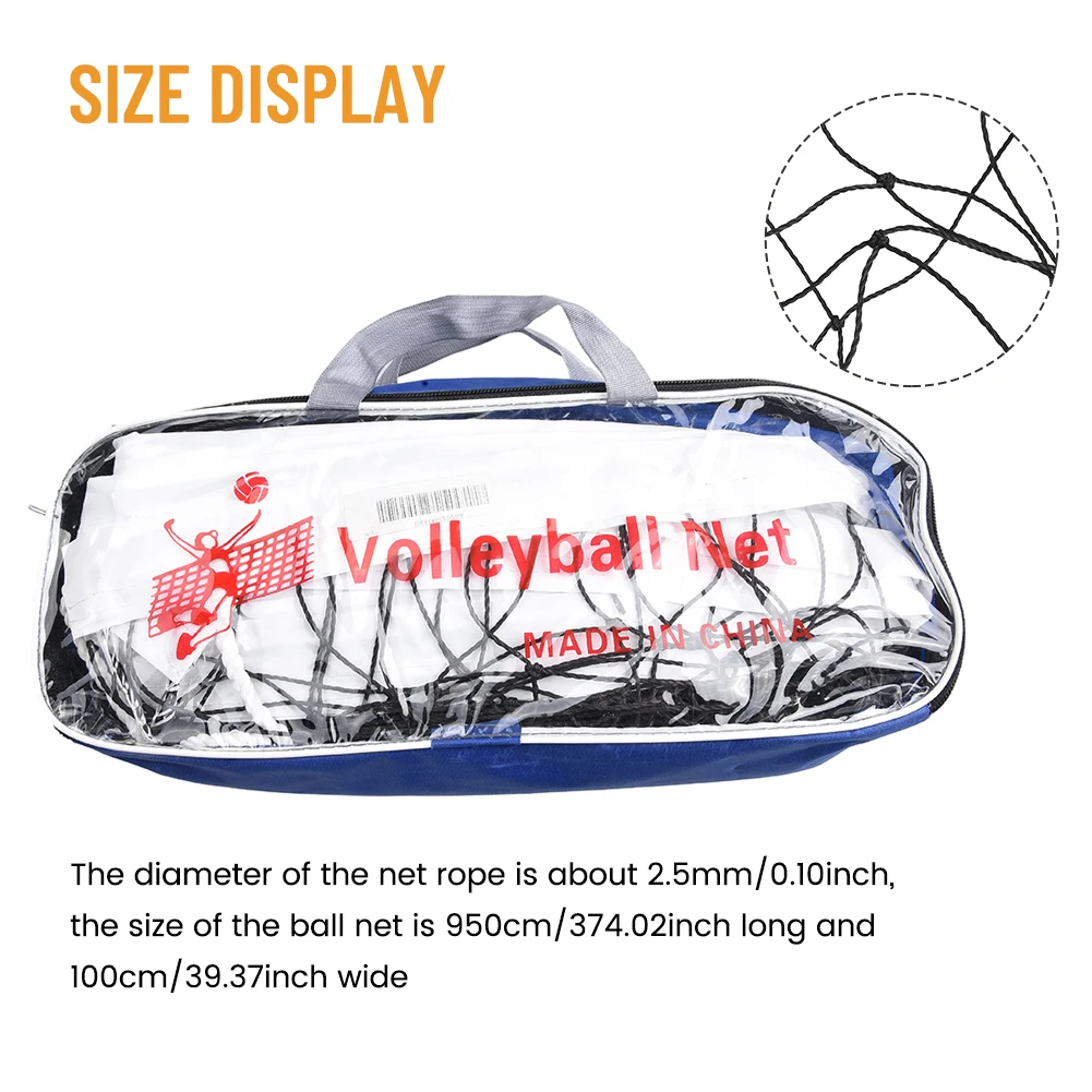 

Polyethylene Volleyball Net, 950x100cm, 10mm Mesh Spacing, 2 5mm Rope Diameter, Ideal for Indoor/Outdoor Sports
