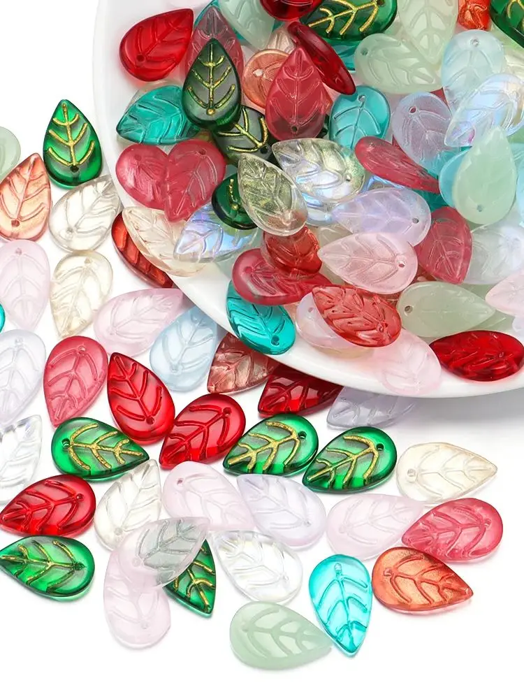 30 teile/los Bunte Blatt Form Lampwork Perlen Tschechische Glas Perlen Lose Perlen Für Schmuck Machen DIY Armband Halskette Zubehör – Detail 7