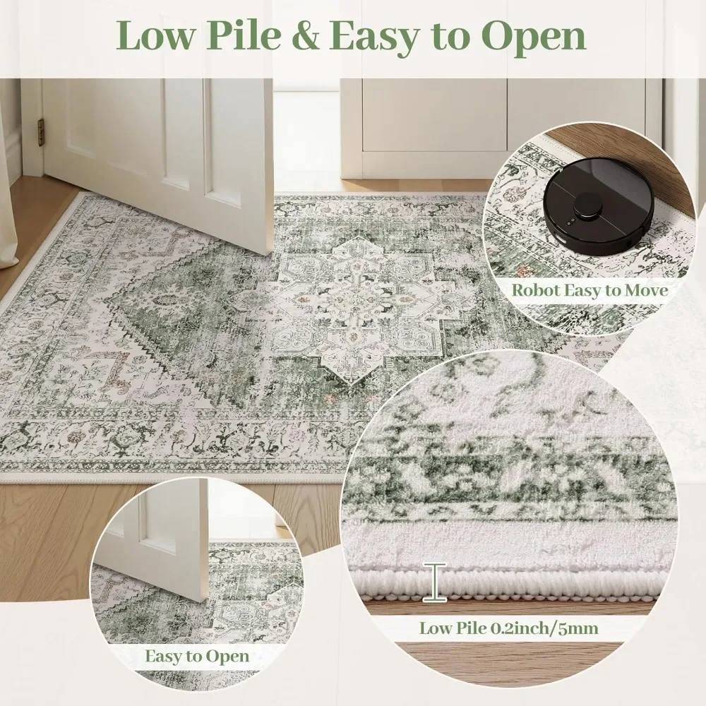 NEW-Green 10x14 Area Rugs, Soft Extra Large Area Rug for Living Room Low Pile Non Slip Boho Rug, Non Shedding Indoor Carpet for