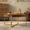 33.86" Modern Retro Splicing Round Coffee Table,Fir Wood Table Top with Gold Cross Legs Base 1