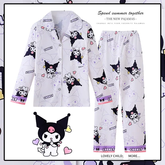 Anime Sanrio Cinnamoroll Kuromi My Melody Children Pajamas Casual Spring Summer Long Sleeve Flip Neck Cardigan Girls Nightwear