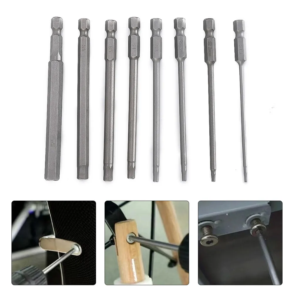 

8 X Drill Bit Set Hex Head Wrench Screwdriver Socket 1/4 In Shank Metric 100mm Length Heat Treated Drill Bit Wrenches Power Tool