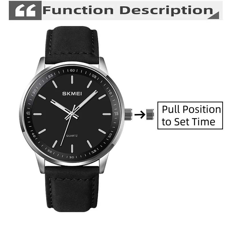 Skmei Original Brand Quartz Watches for Mens Simple Style Leather Strap Analog Display Fashion Waterproof Wristwatch - 3