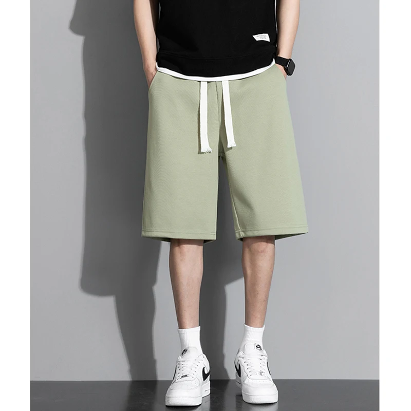 2024 Summer Men Trendy Korean Style Casual Streetwear Pockets Loose Short Pants Youth Solid Sports Joggers Straight Beach Shorts