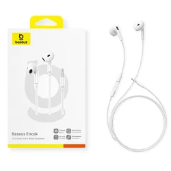 Premium Baseus Wired In - Ear Headphones with Microphone - Enhanced Stereo Sound Earbuds (WHITE)
