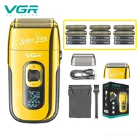 VGR Electric Shaver Professional Beard Shaver Reciprocating Bald Shaver Beard Trimmer Rechargeable LED Display Golden V-332