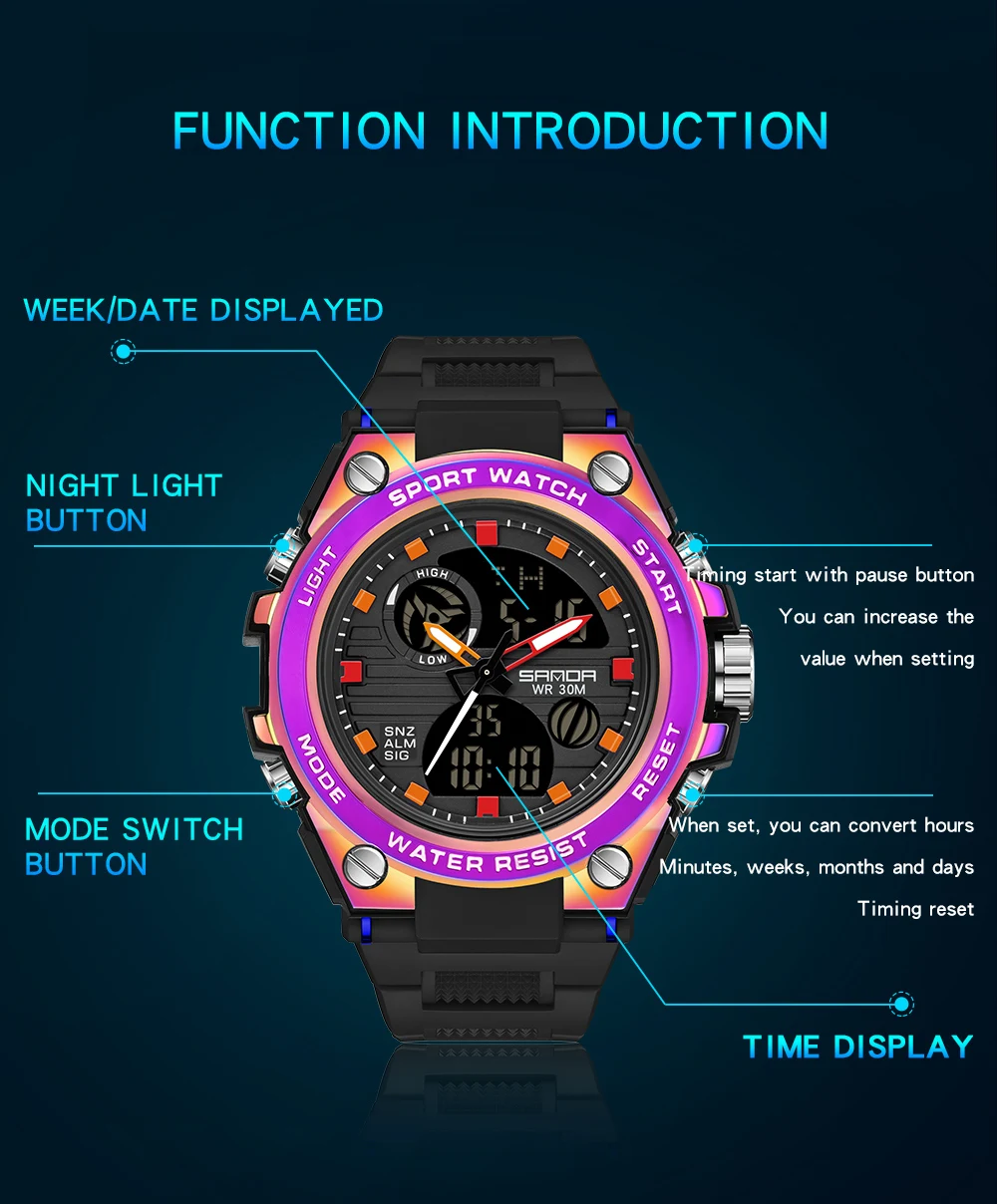 SANDA 739 Sports Men's Watches Top Brand Luxury Military Quartz Watch Men Waterproof S Shock Male Clock relogio masculino 2023 3