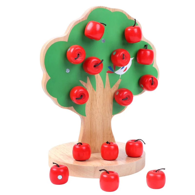 

1 Set Montessori Wooden Magnetic Apple Tree Children Interactive Game Toy Baby Pick Fruit Educational Mathematics Toys Gift