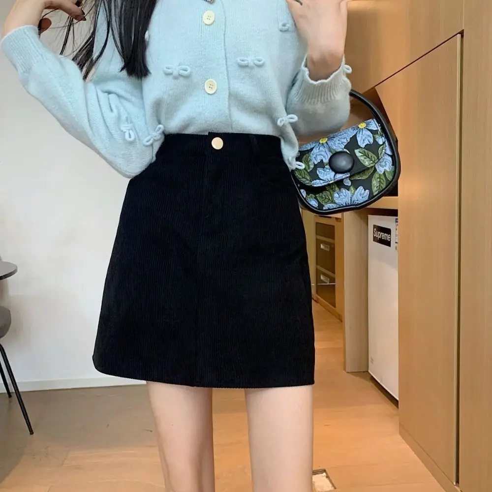 High Waist Women Corduroy Skirt Velvet Spicy Girl Style A-line Short Skirt Autumn Winter Large Size Slim Fit Skirt Girls