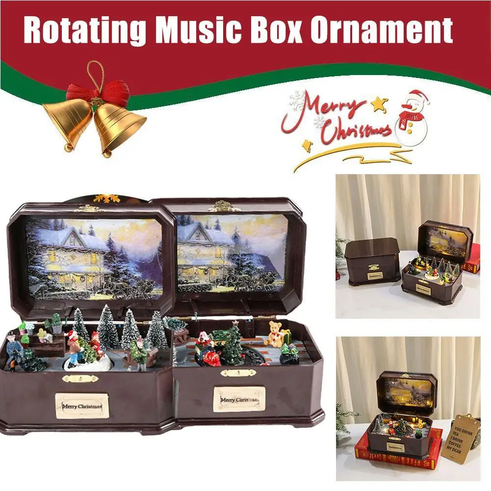 

Rotating Music Box Vintage Music Box with Rotation Train Christmas Decoration Desk Ornament Ideal Christmas Gift for Kids