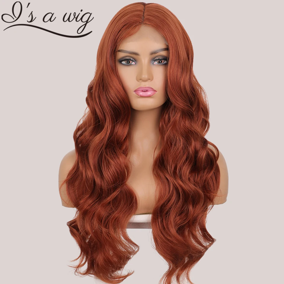 I's a wig Synthetic Orange Wigs Long Body Wave Wig Middle Part Red Brown Black Wigs for Women Natural Heat Resistant Fiber