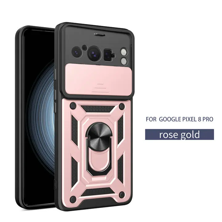 Magnetic Back Case with Armor Camera Slide Ring Cover