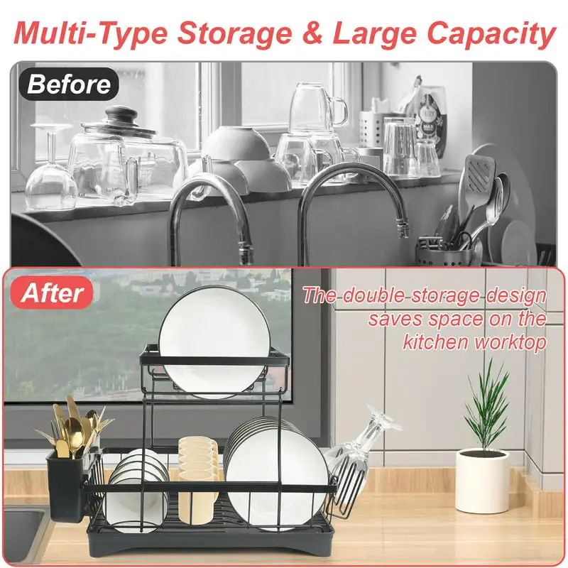Large Dish Drying Rack Cup Drainer 2-Tier Strainer Holder Tray Stainless  Steel Kitchen Accessories FPing Sturdy Quality Material - AliExpress