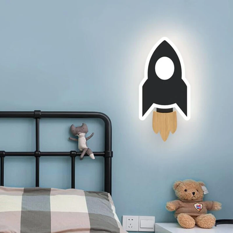 Cartoon LED Rocket Wall Lamp Modern Creative Moon Star Wall Light Indoor Baby Children's Room Bedside Decoration Light Kids Gift