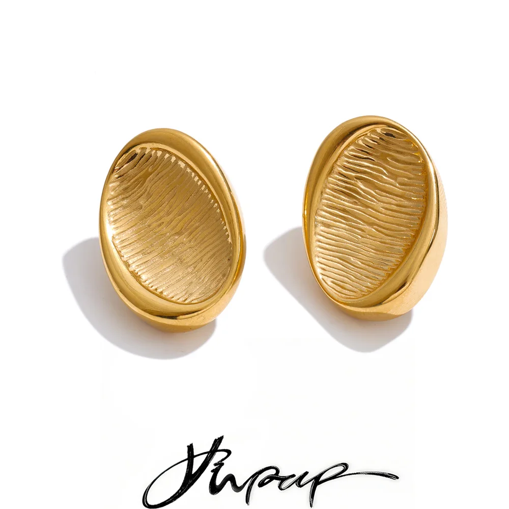 Yhpup Stud Earrings Stainless Steel Oval Jewelry for Women