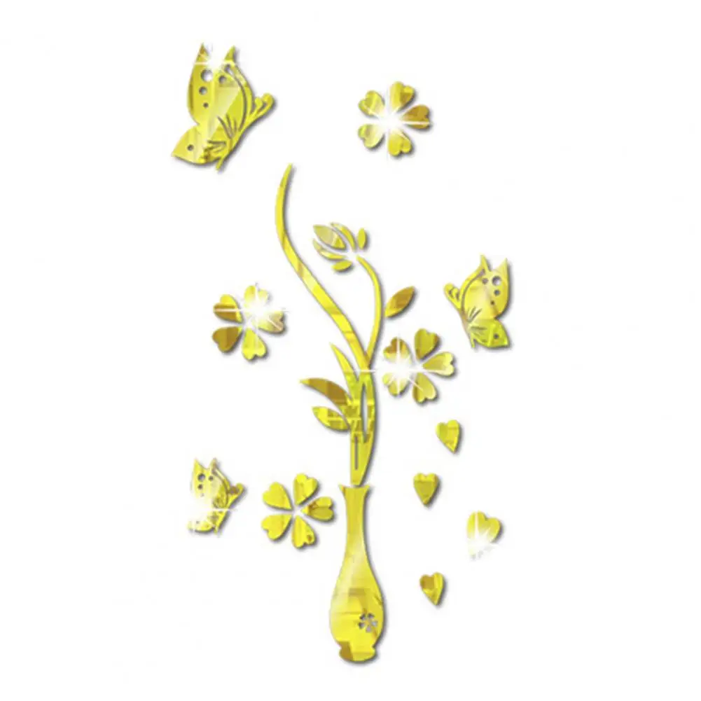 Elements Murals Home Decoration Mirror Surface Wall Sticker Charming Acrylic Vase Flower Butterfly