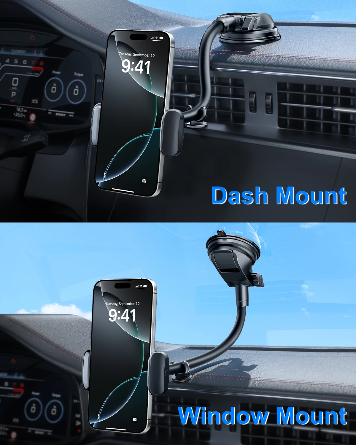 Eary Car Phone Holder For Dashboard Adjustable Strong Suction Shockproof Stand Mount For Window Universal Gravity Clip Bracket