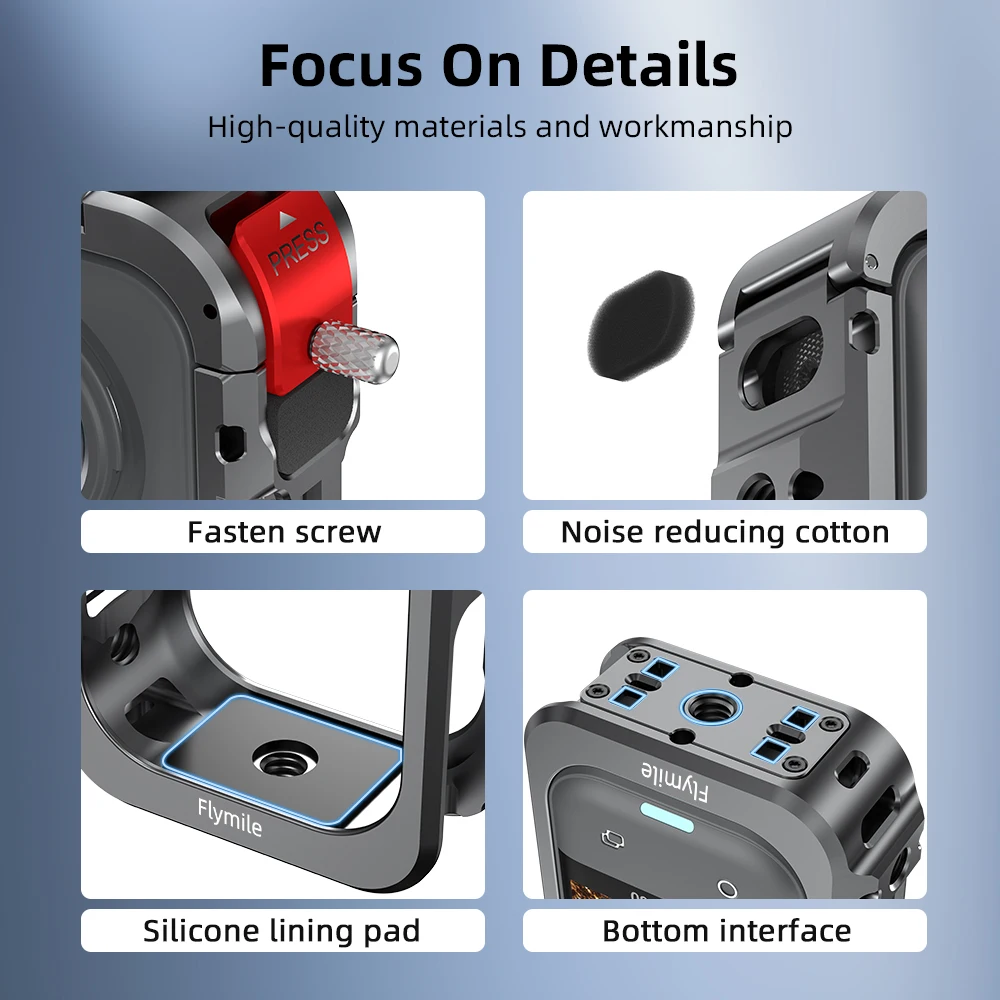 Flymile Aluminium-Rahmenkäfig für Insta360 X5 Kamerazubehör mit Silikon-Objektivdeckel, Panoramakamera, schützender Anti-Drop – Detail 3