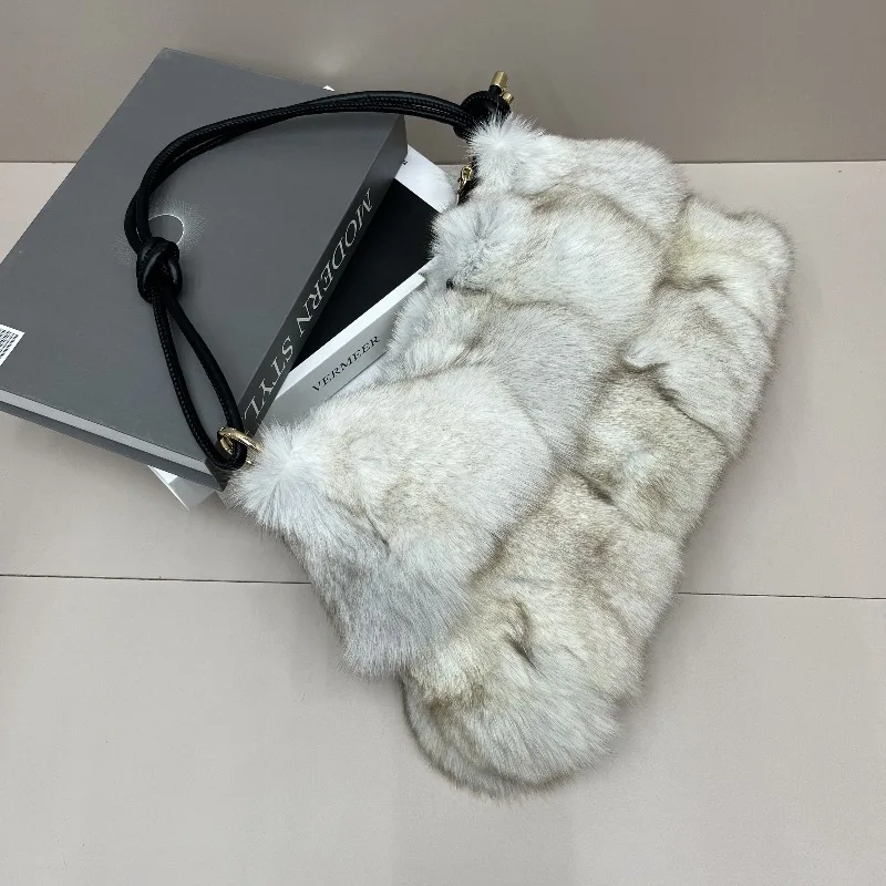Red Fox Fur Handbag Women Single Shoulder Crossbody Bags Lady Clutch Bag Real Fur Tote Bag Winter Ladies Warm Shoulder Bags