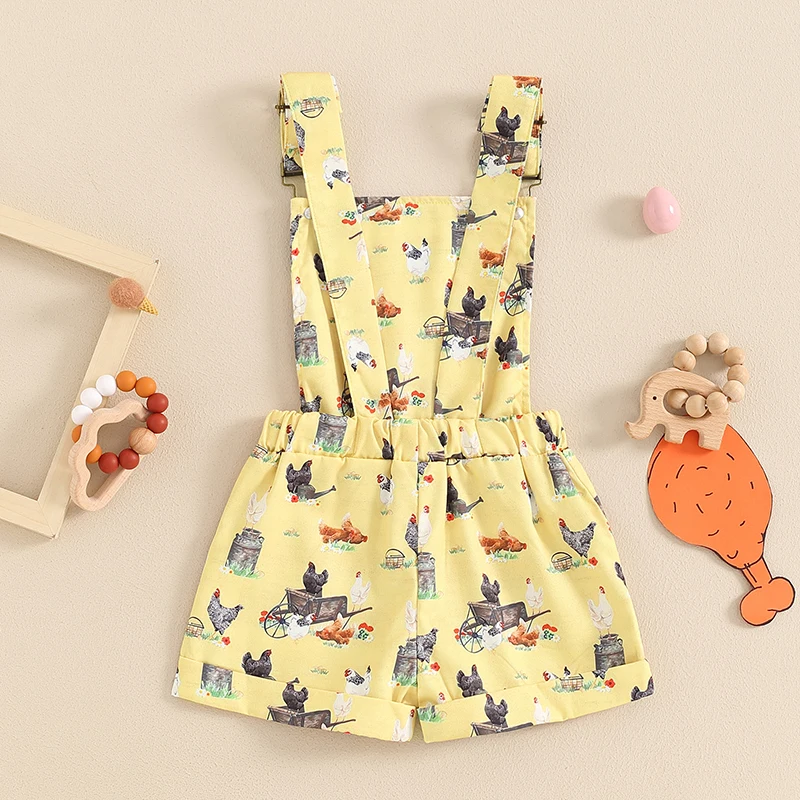 Children s Boys Denim Overalls with Dinosaur Print Adjustable Straps Buttons Pockets Shortall Summer Romper Jumpsuit