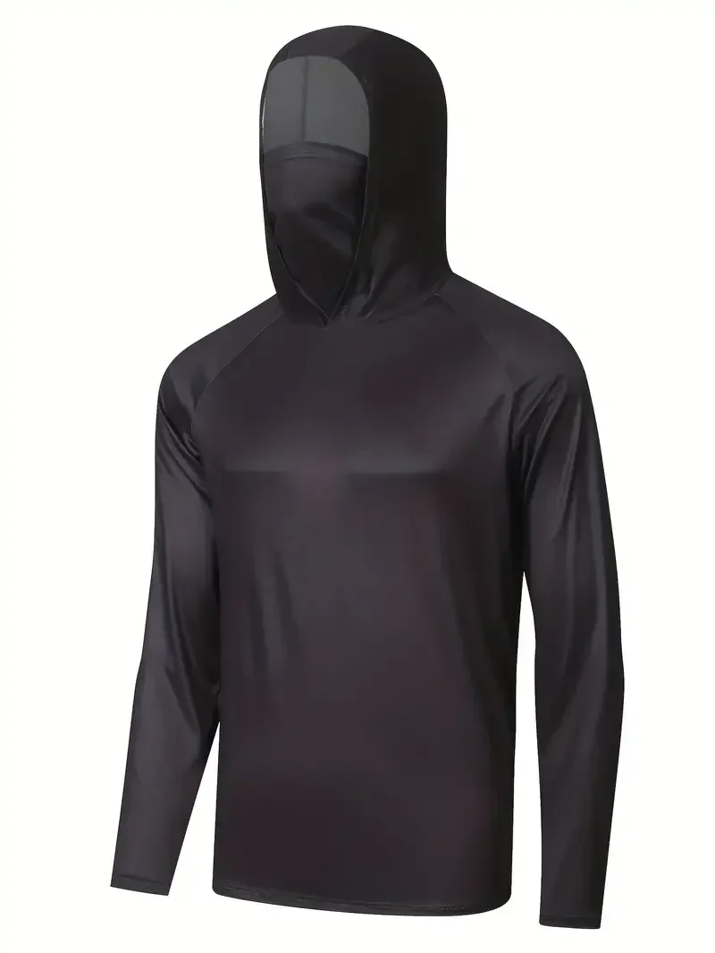 New Men Sun Protection Hoodie Mask Fishing Clothing Camping Angling T-shirt Upf 50+ Fishing Shirts Hooded