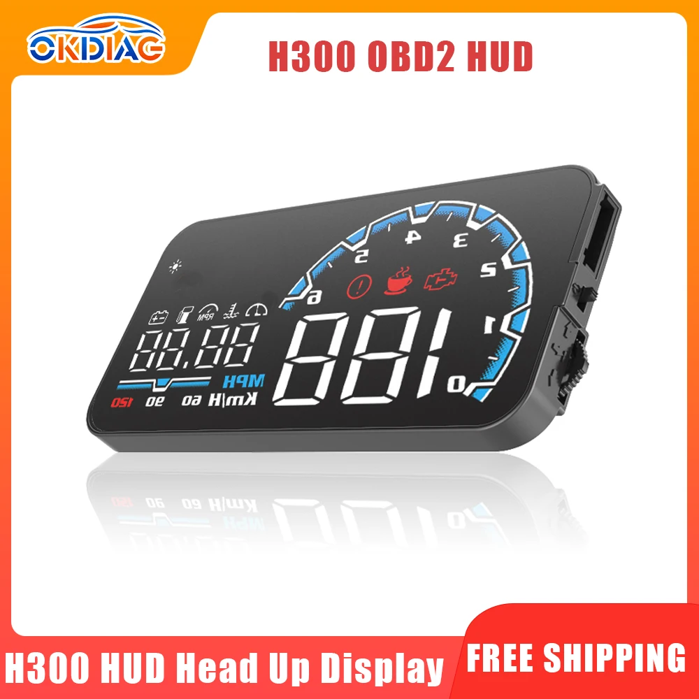 H300 Car HUD Head Up Display OBD II EUOBD Windshield Speedometer Projector H300 HUD Auto Scanner