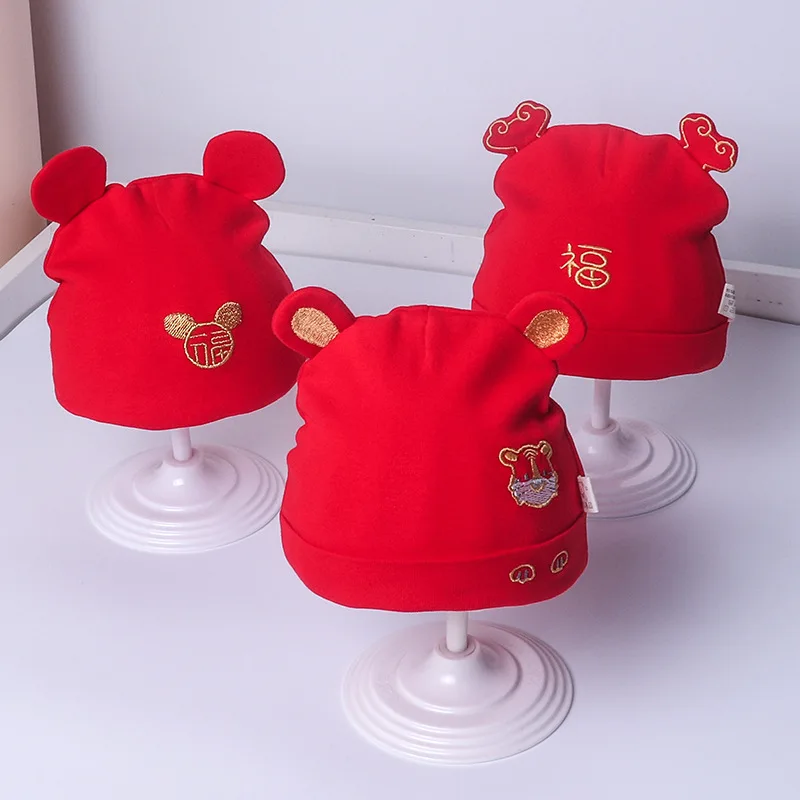 

Dad Mother Kids Baby Hats for Girl Boy Newborn Beanie Infant Red Chinese Winter Autumn Family Warm Knitted Parent Children Hat