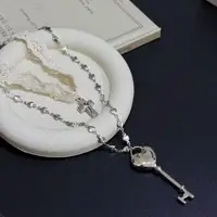 Y2K – collier ras du cou en dentelle blanche pour femmes, bretelles croisées, clé, chaîne en cœur doux et Cool, Double couche, bijoux de fête à la mode, cadeau 5
