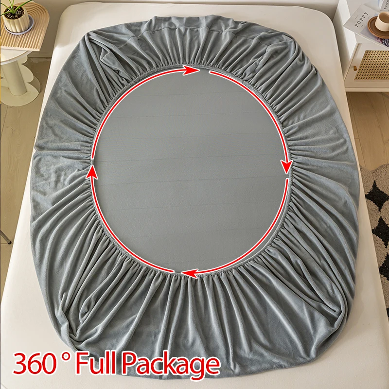 Velvet Thermal Mattress Cover Plush Sheet Elastic Mattress Cover Fluffy Velvet Fleece Bed Linen Couple Double Bed King Size 2