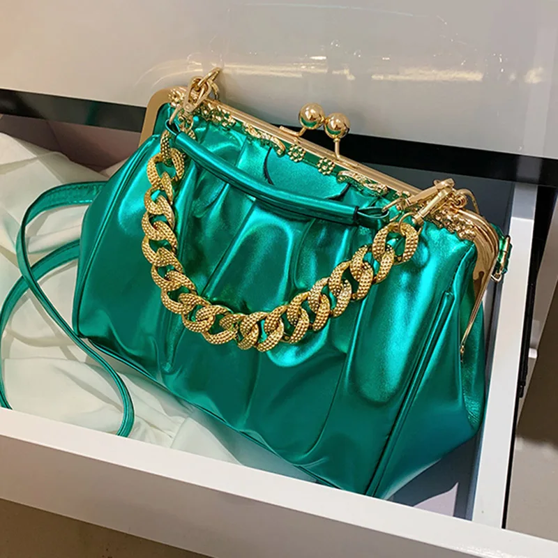Women Handbags Brand Women Chain Shoulder Bags Kiss Lock Shell Clip Ruched Lady Crossbody Bags Pu Leather leather shoulder bag pu crossbody bag crossbody bag