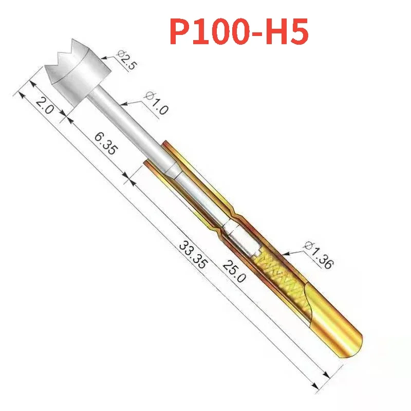 

100PCS/Pack P100-H5 Nine-jaw Plum Blossom Head 2.5mm Spring Test Probe Length 33.35mm for Testing Circuit Boards