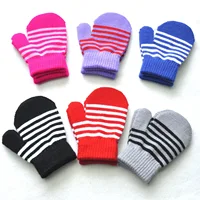 Winter Children Striped Knitted Warm Gloves For Baby Students New Patchwork Mittens Outdoor Knitting Cycling Skiing Gloves 1-4Y 2
