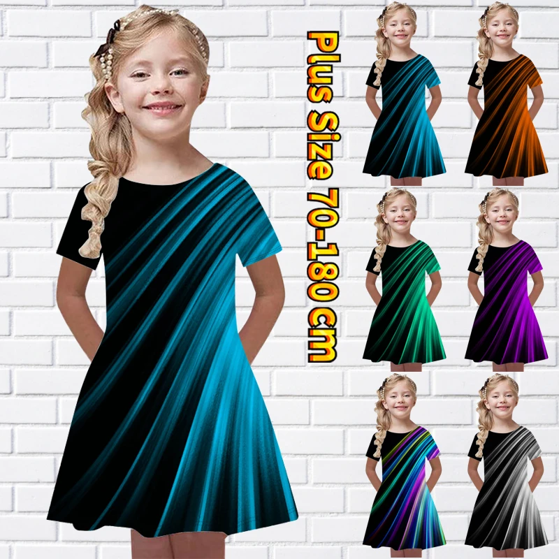 

Новинка 2022, дизайнерское платье с принтом, Повседневная Уличная мода, Юбка До Колена Для маленьких девочек, летняя юбка с круглым вырезом и коротким рукавом