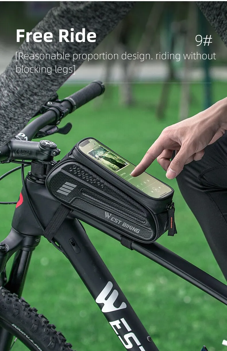 WEST RADFAHREN Fahrrad Oberrohr Tasche 1,5 L Touchscreen Radfahren Telefon Tasche Tragbare Wasserdichte Fahrrad Lenker Tasche Fahrrad Zubehör – Detail 12