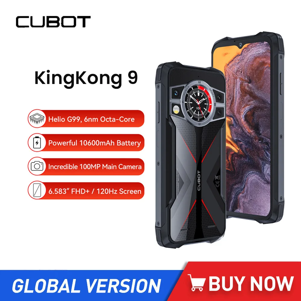 Cubot KingKong 9 Rugged Smartphones 6.583 Inch HD Octa Core 12GB+256GB 100MP Camera Mobile Phone 10600mAh Large Battery NFC GPS