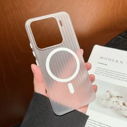 Ultra Thin Corrugated Stripe Magnetic Wireless Charging Case - Hard Cover for Xiaomi 14Pro (Clear)