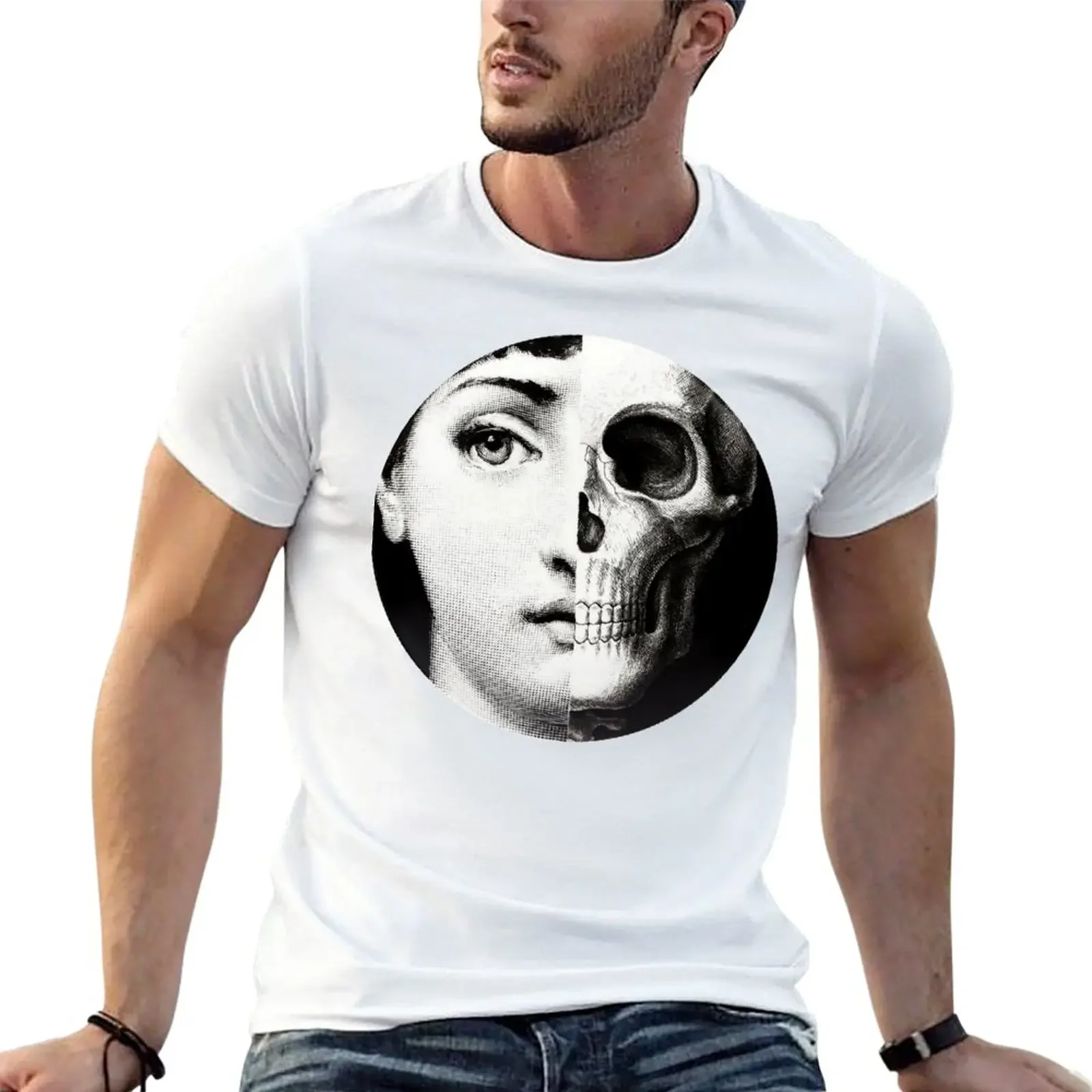 

Half Skull Face, Death and Woman Pop Aesthetic T-Shirt shirts graphic tees cute clothes Blouse Men's t-shirts