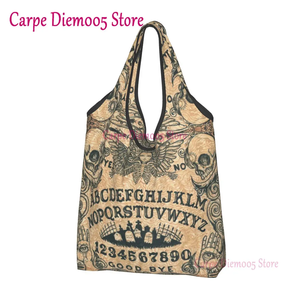 

Recycling Halloween Witchcraft Ouija Board Shopping Bag Women Tote Bag Portable Occult Skull Witch Groceries Shopper Bags