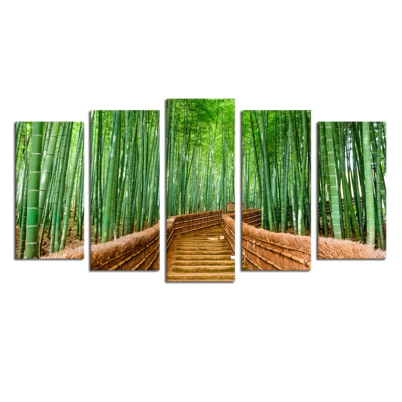 5 Pieces Bamboo Forest Room Decor Poster Green Path Print Canvas Art Modern Style Picture Living Wall | Дом и сад