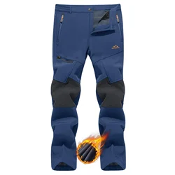 Men's Winter Thermal Fleece Outdoor Pants, Windproof and Warm for Hiking, Fishing, Camping, and Skiing (Denim Blue)
