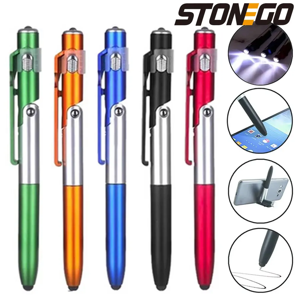 4 in 1 Multifunction Ballpoint Pen with LED Light Fold Phone Holder Night Read Writing Pencil Office Student Stationery multifunction pen